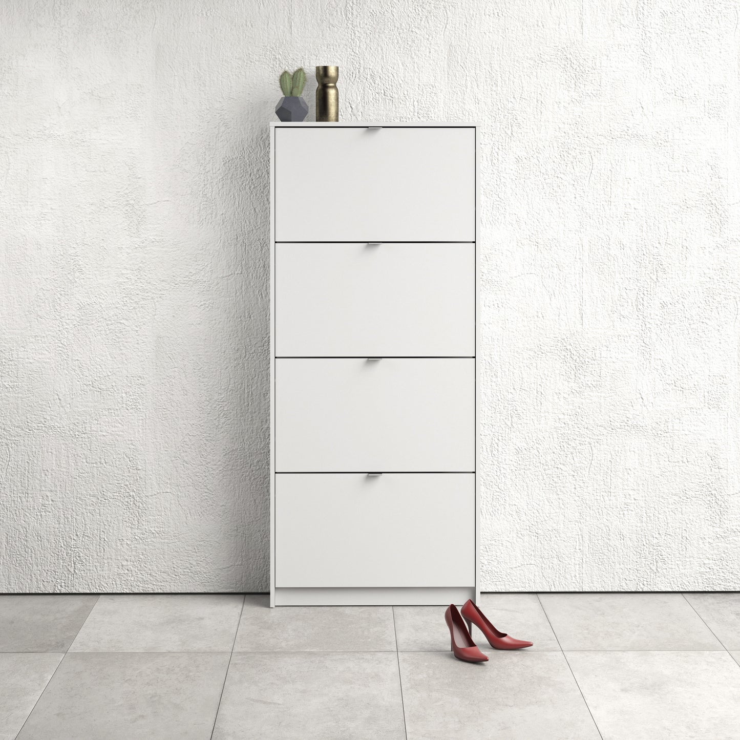 Shoes Cabinet with 4 Flip Down Doors in White