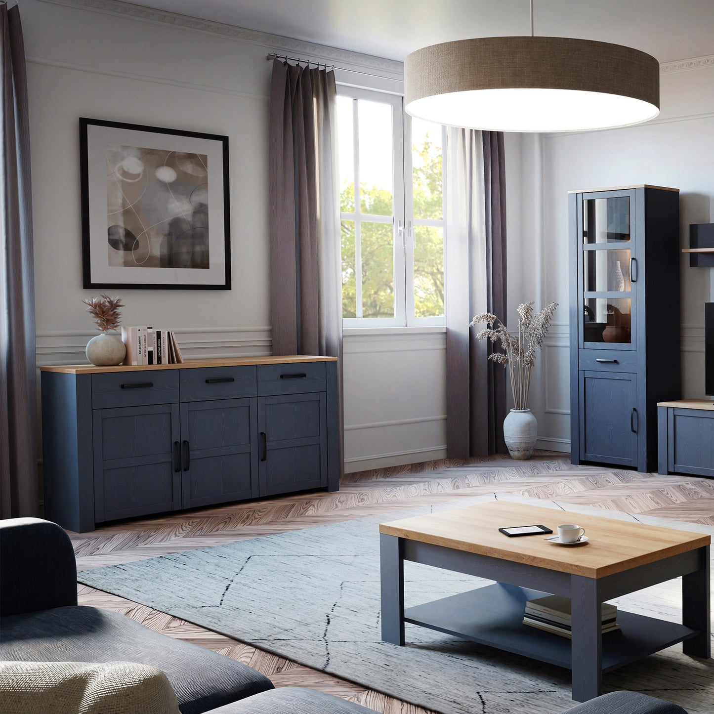 Bohol Sideboard 3 Drawer 3 Door in Navy and Oak