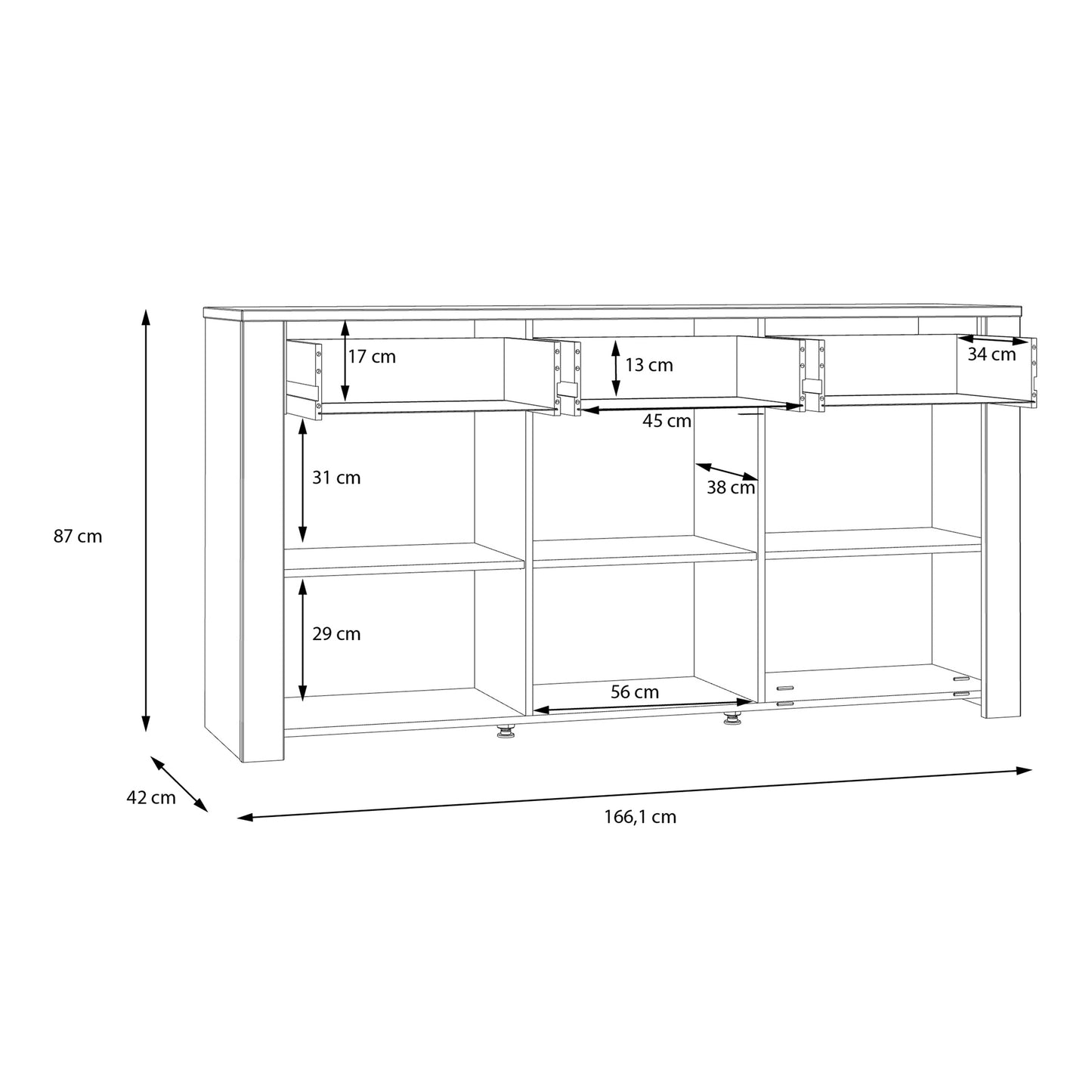 Bohol Sideboard 3 Drawer 3 Door in White and Oak