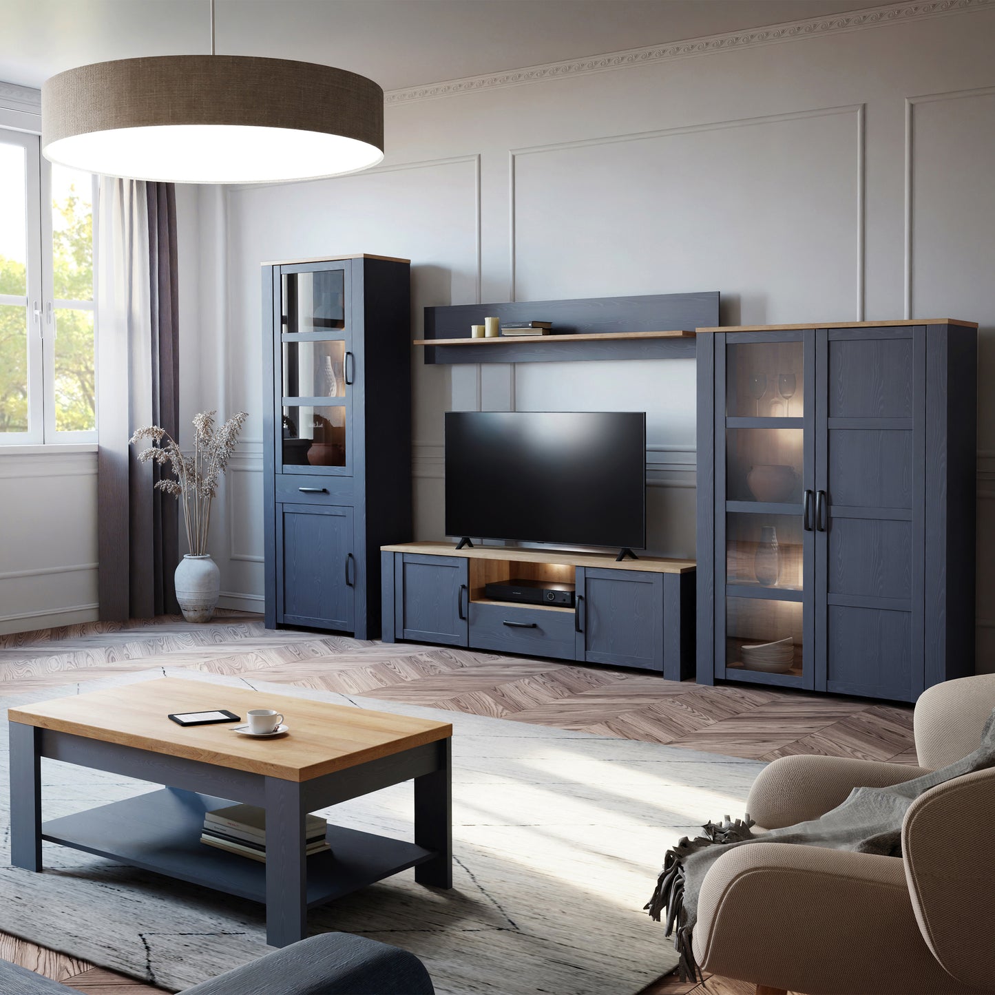 Bohol TV Unit 2 Door 1 Drawer in Navy and Oak