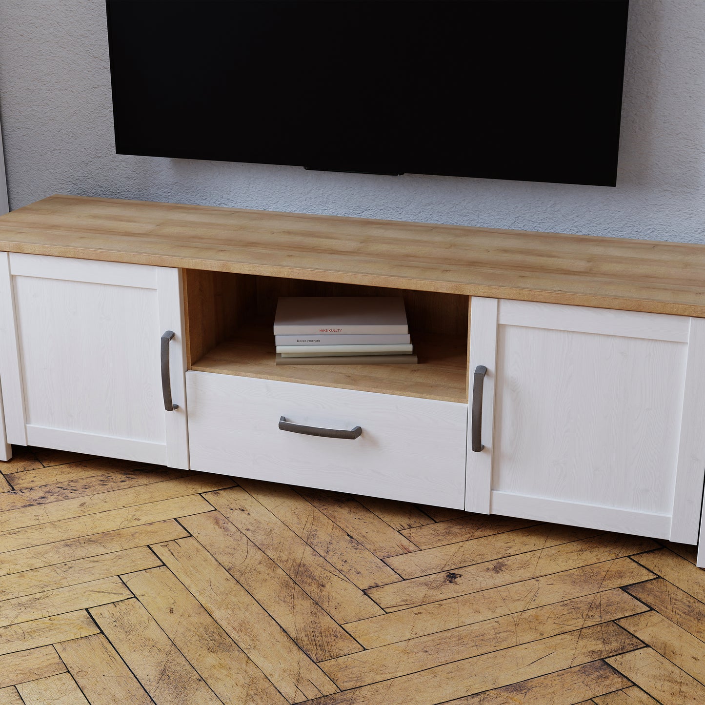 Bohol TV Unit 2 Door 1 Drawer in White and Oak