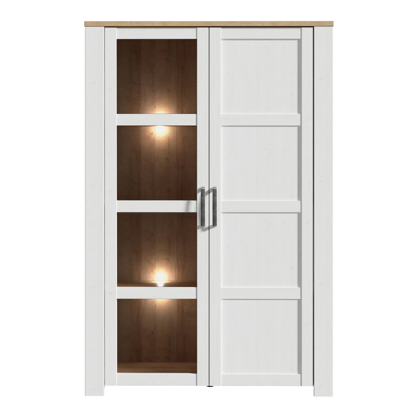 Bohol Display Cabinet with LED Lights in White Riviera Oak