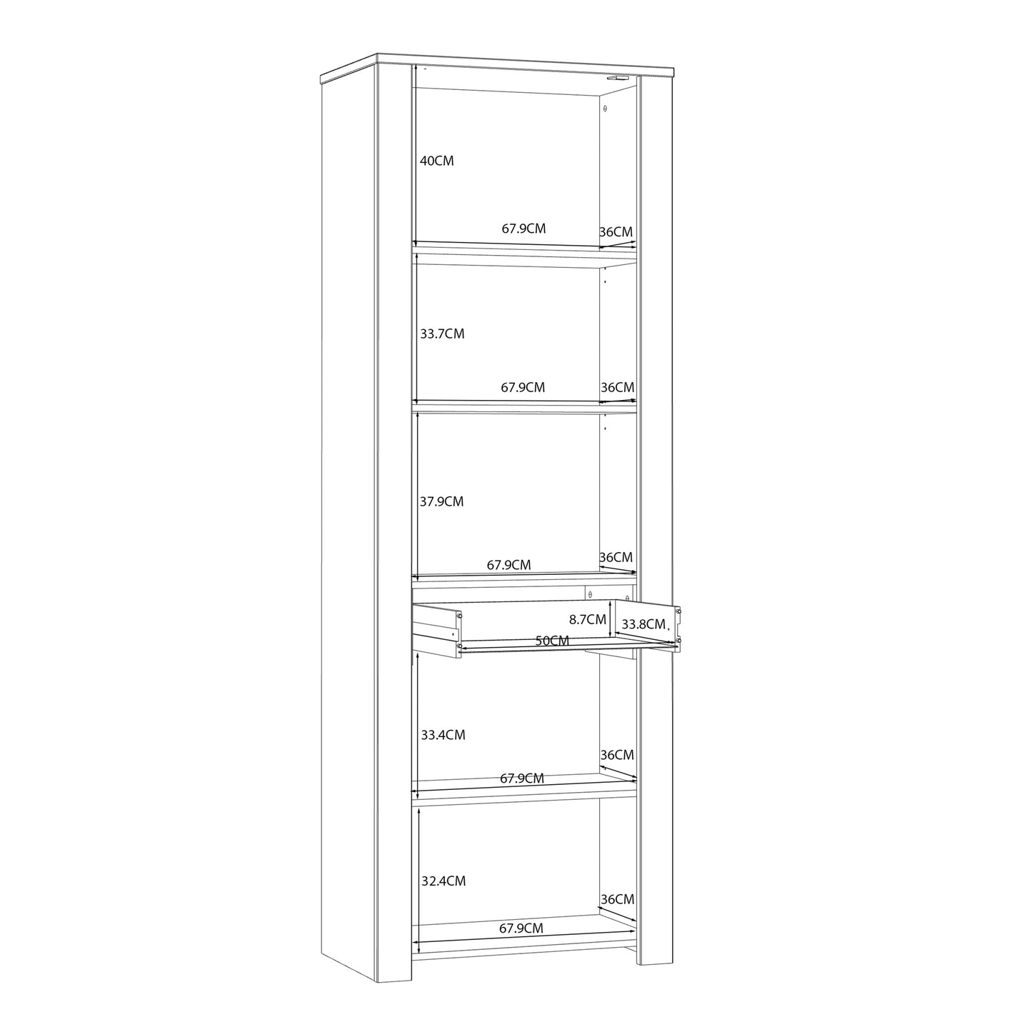 Bohol Narrow Display Cabinet with LED Lights in Navy Riviera Oak