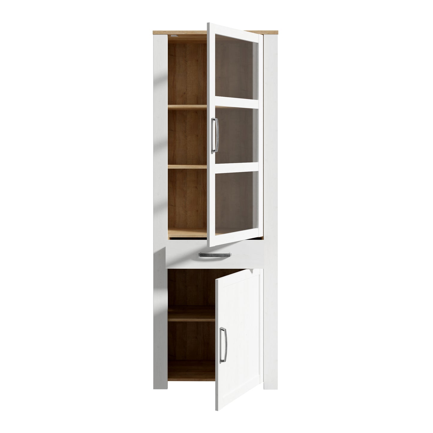 Bohol Narrow Display Cabinet with LED Lights in White Riviera Oak
