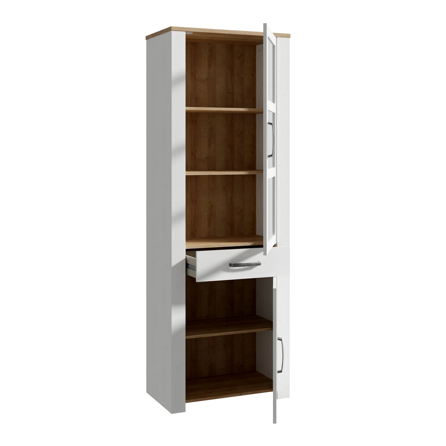 Bohol Narrow Display Cabinet with LED Lights in White Riviera Oak