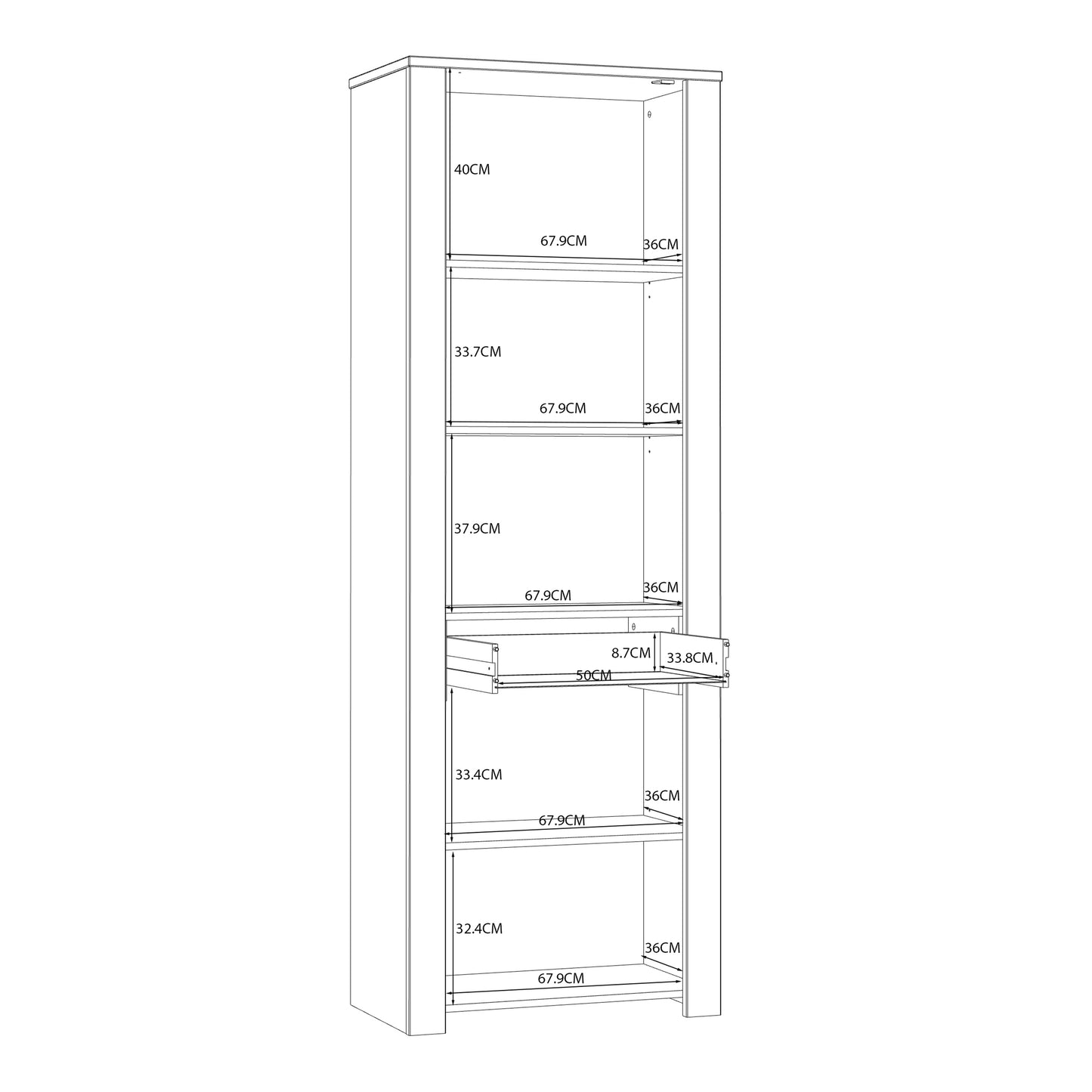 Bohol Narrow Display Cabinet with LED Lights in White Riviera Oak