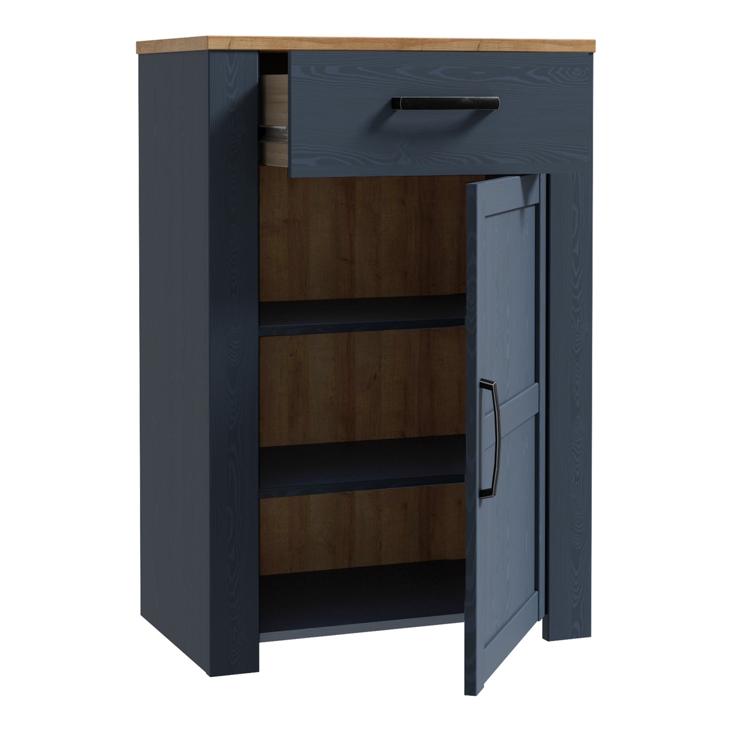 Bohol 1 Door 1 Drawer Shoe Cabinet in Navy/Riviera Oak