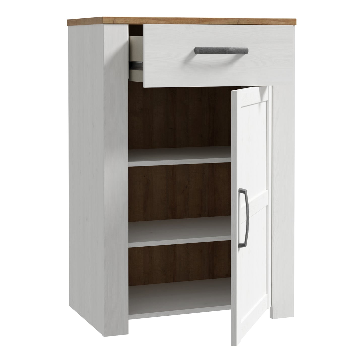 Bohol 1 Door 1 Drawer Shoe Cabinet in White/Riviera Oak