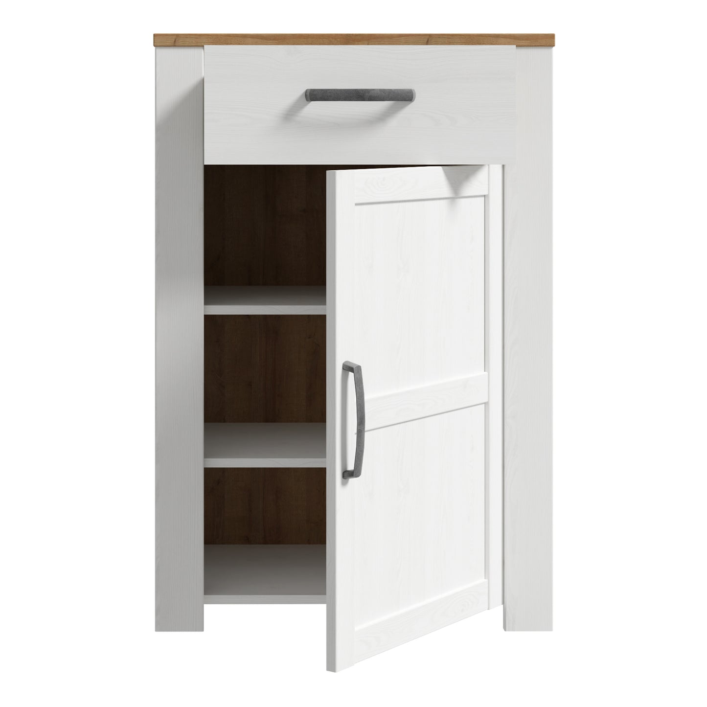 Bohol 1 Door 1 Drawer Shoe Cabinet in White/Riviera Oak