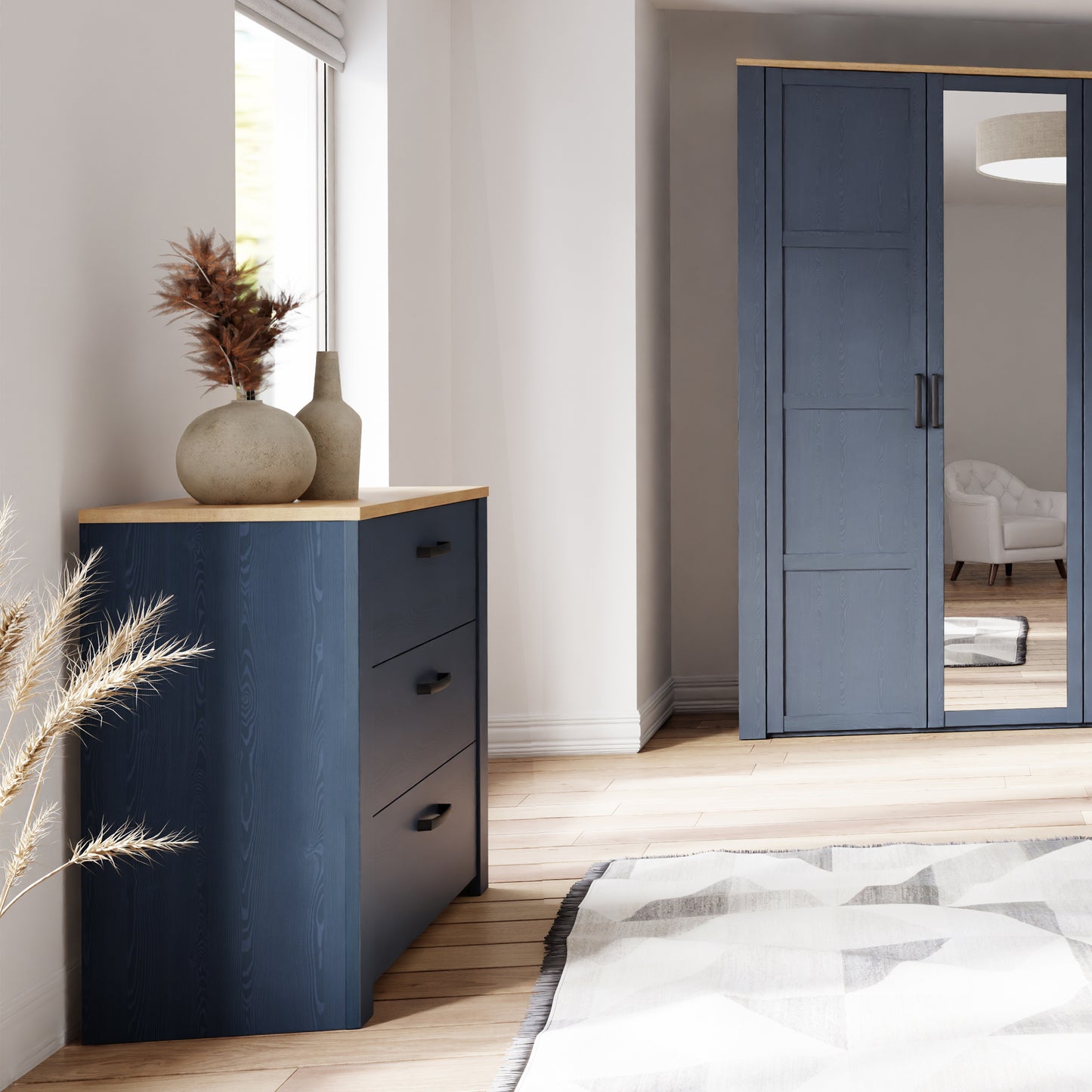 Bohol 3 Drawer Chest in Navy/Riviera Oak