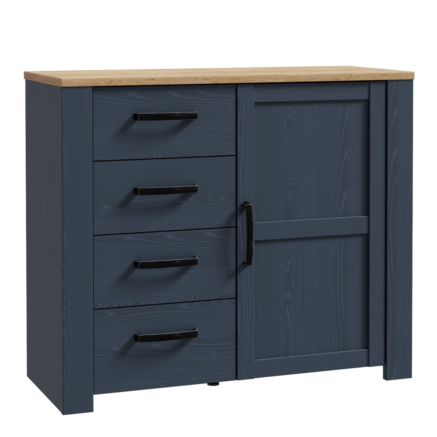 Bohol 1 Door 4 Drawer Chest in Navy/Riviera Oak