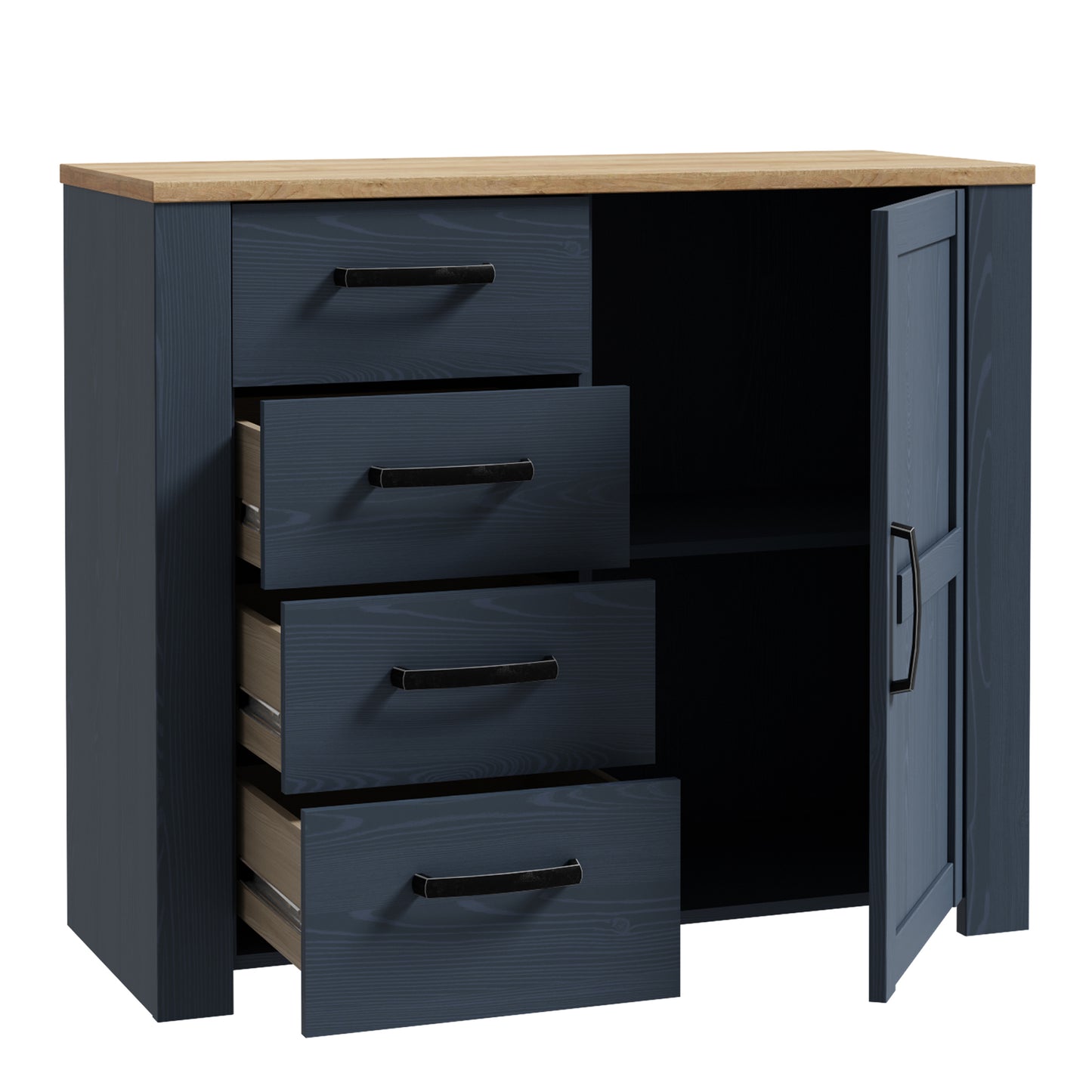 Bohol 1 Door 4 Drawer Chest in Navy/Riviera Oak