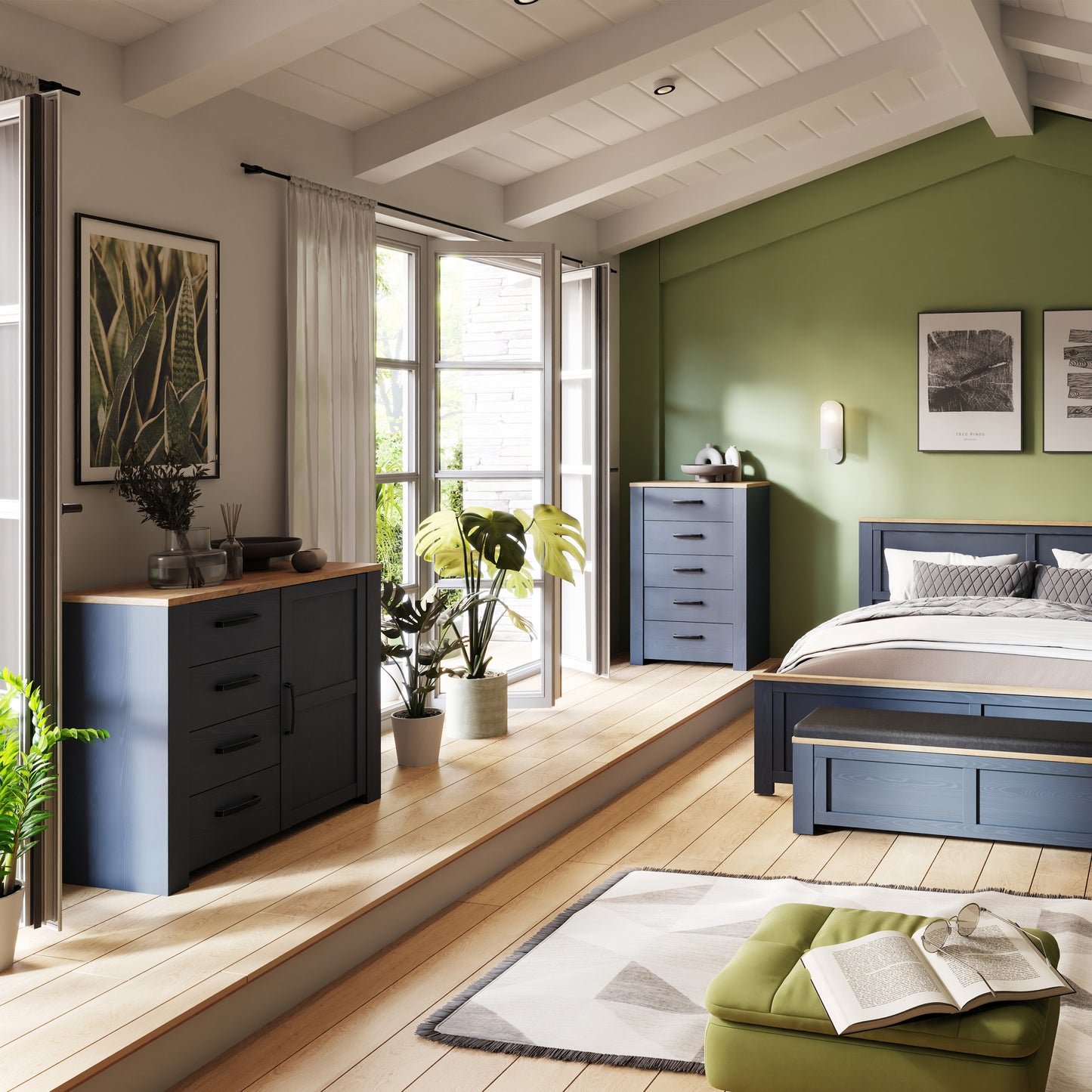 Bohol 1 Door 4 Drawer Chest in Navy/Riviera Oak