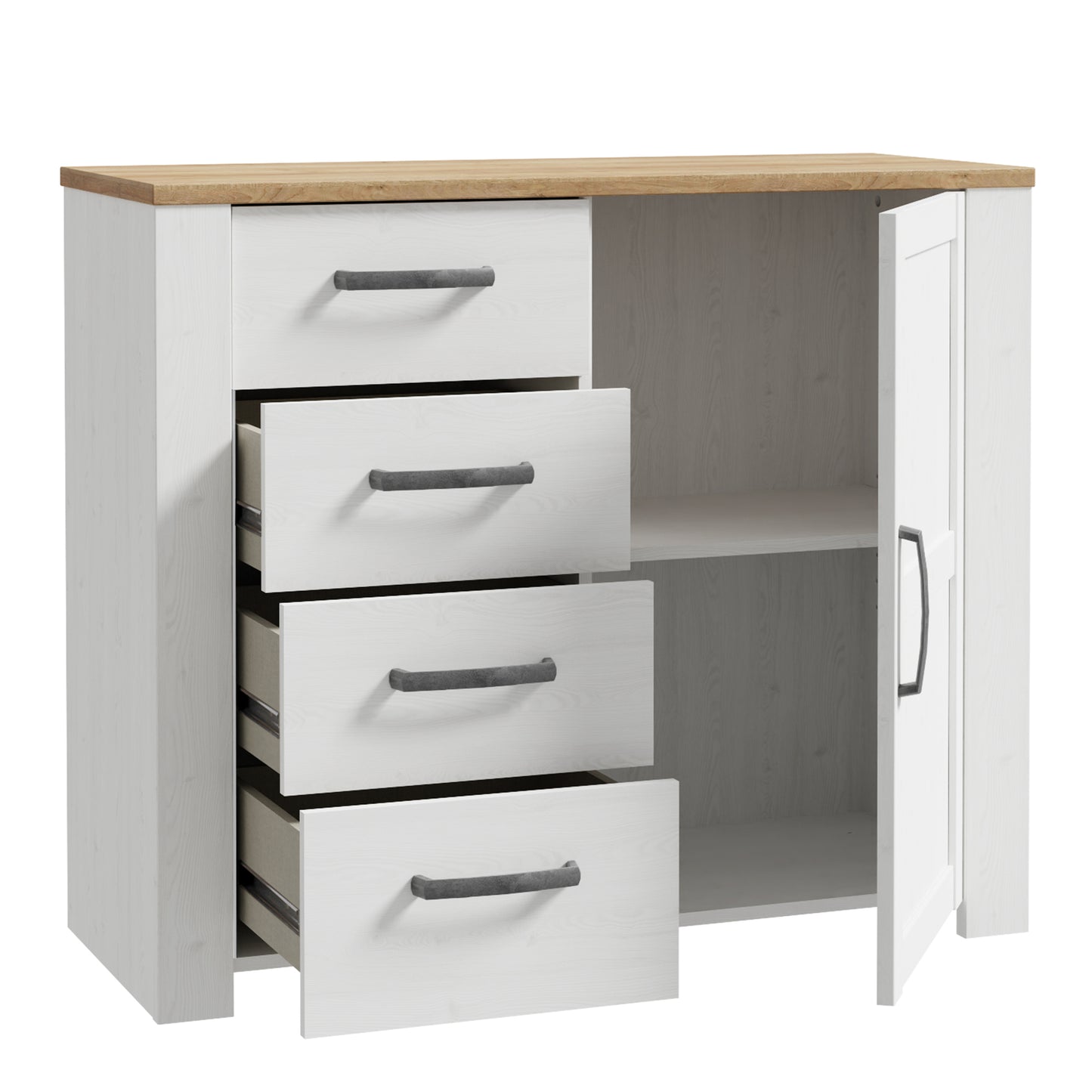 Bohol 1 Door 4 Drawer Chest in White/Riviera Oak