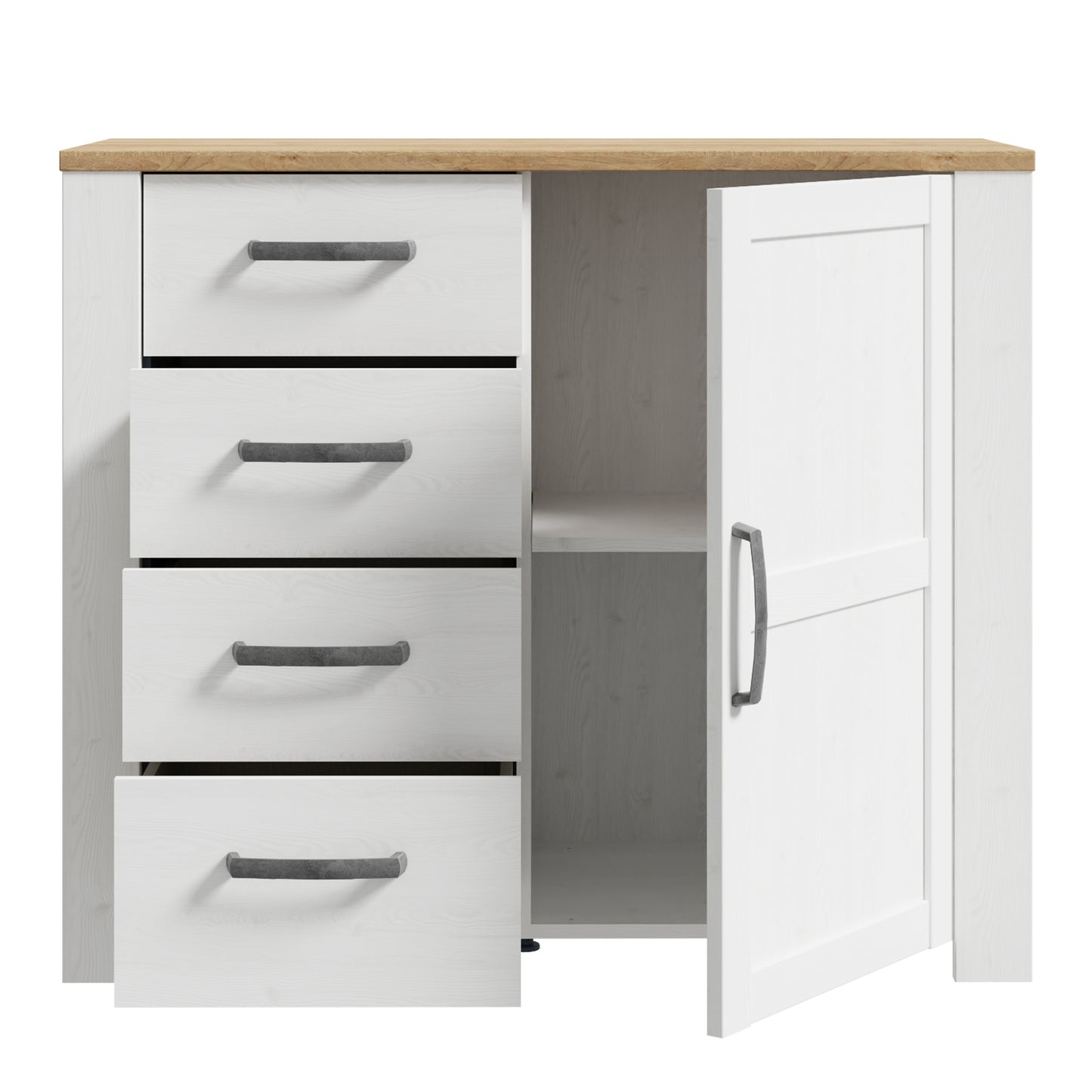 Bohol 1 Door 4 Drawer Chest in White/Riviera Oak