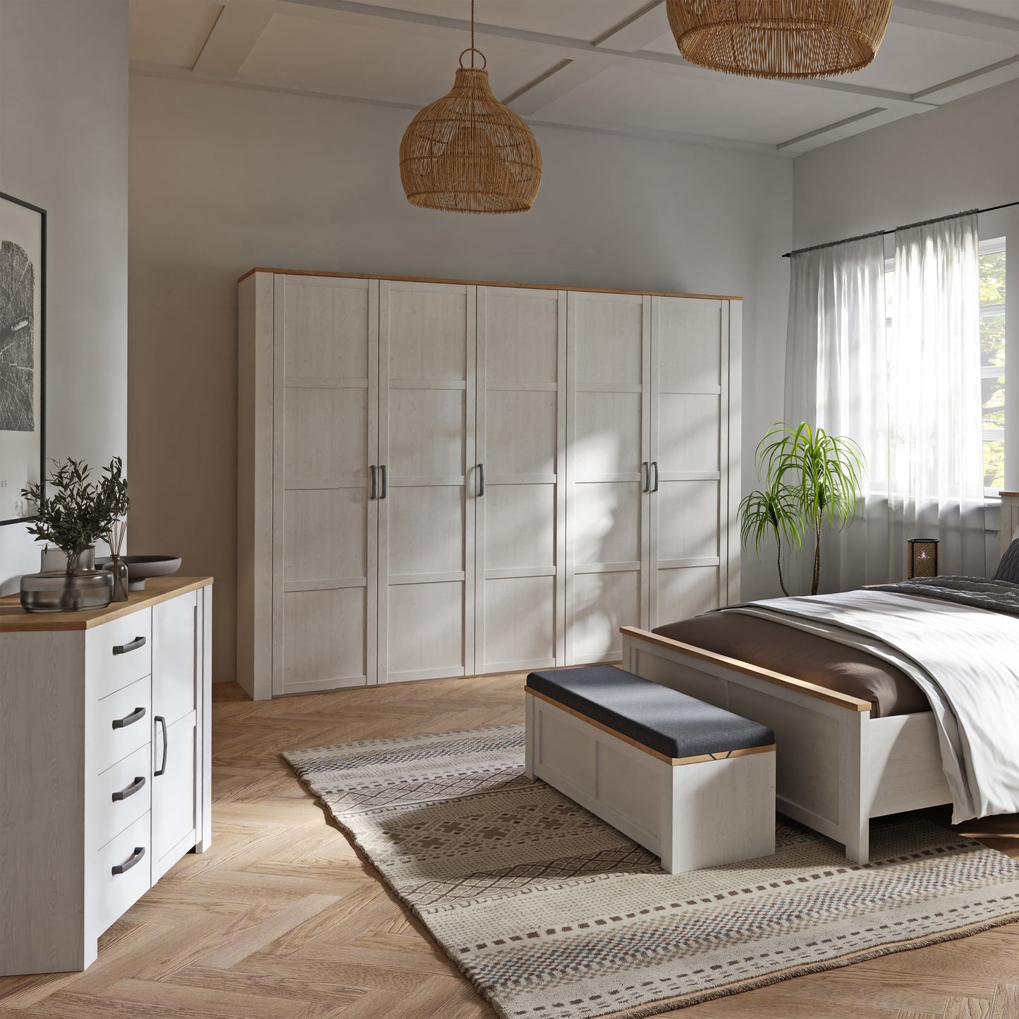 Bohol 1 Door 4 Drawer Chest in White/Riviera Oak