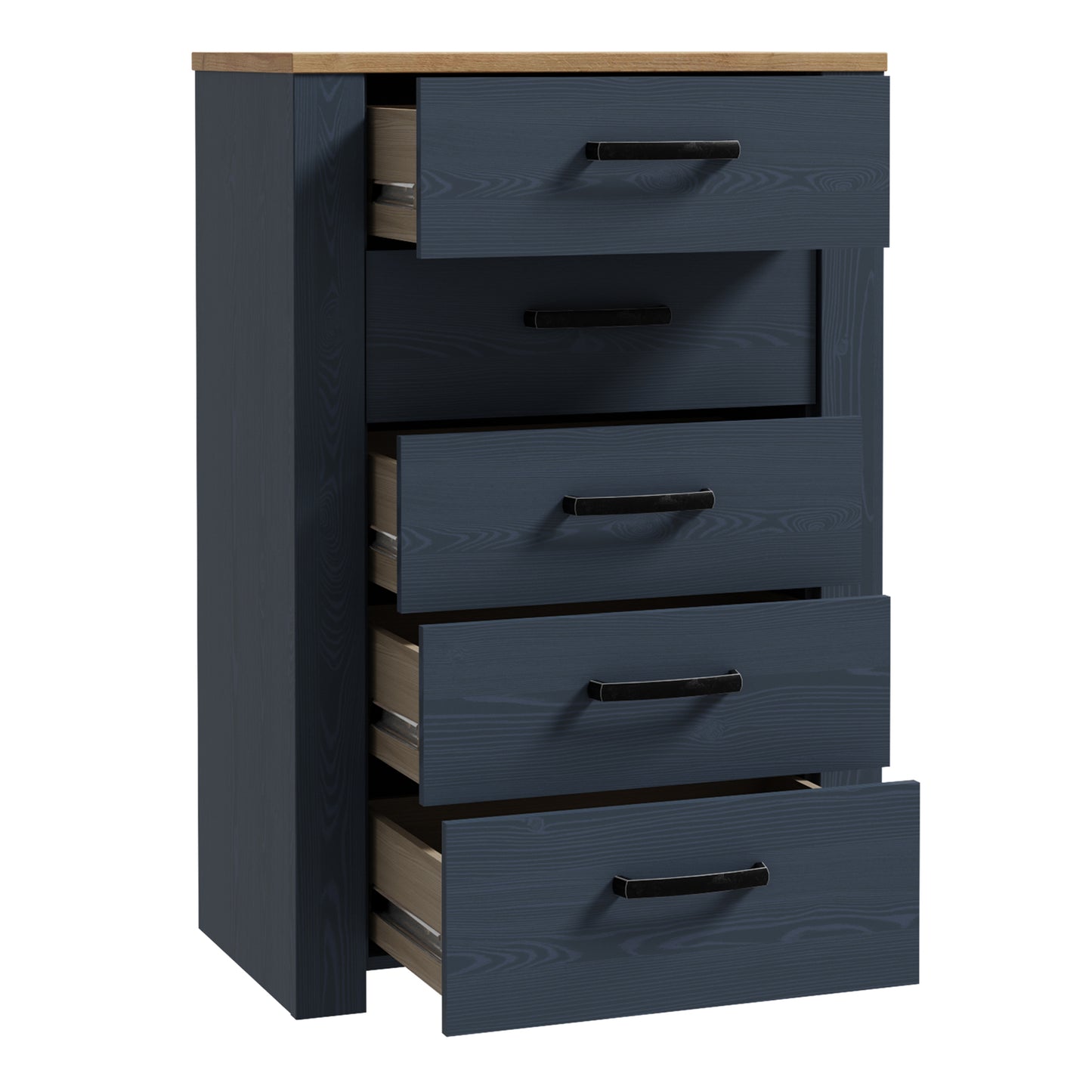 Bohol 5 Drawer Narrow Chest in Navy/Riviera Oak