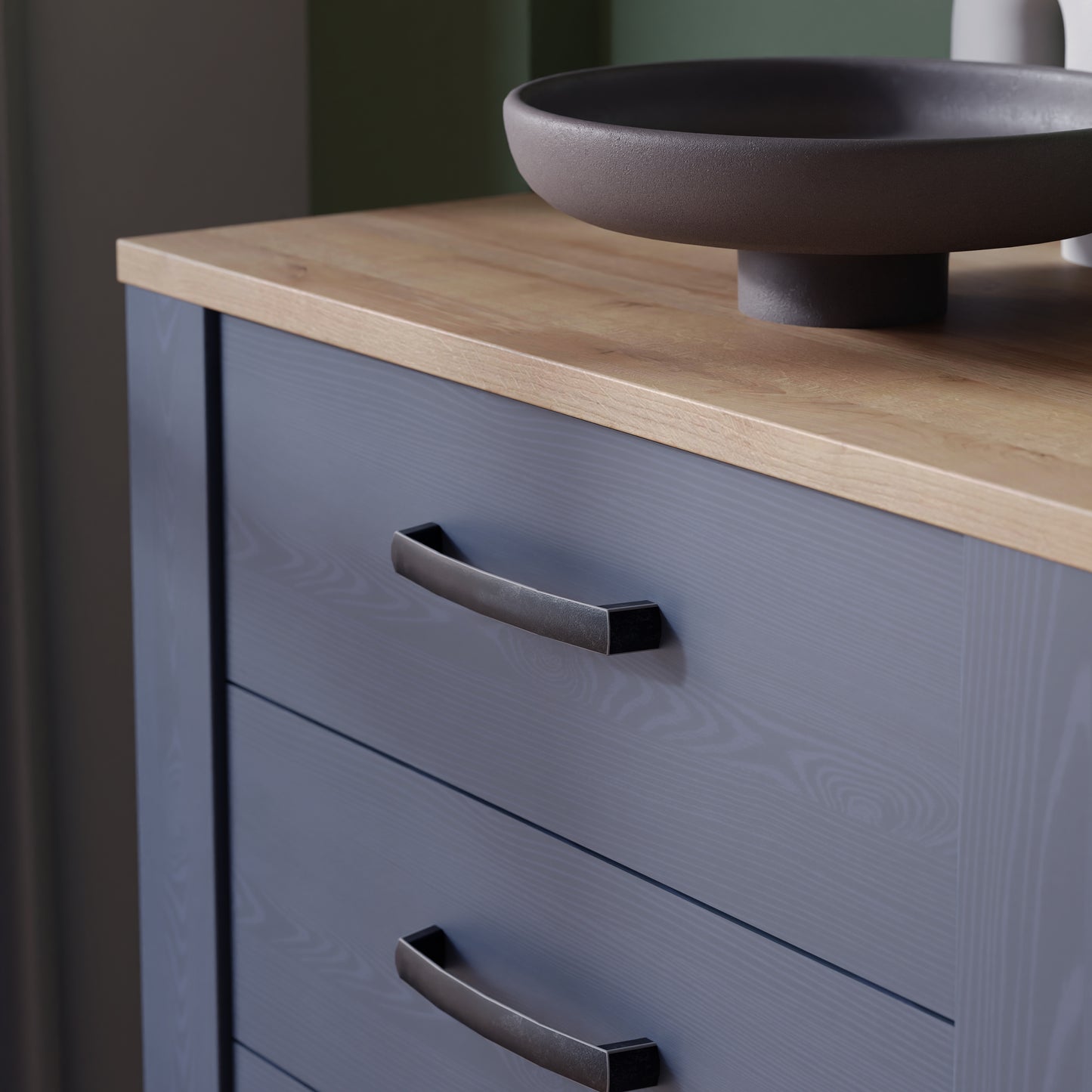 Bohol 5 Drawer Narrow Chest in Navy/Riviera Oak