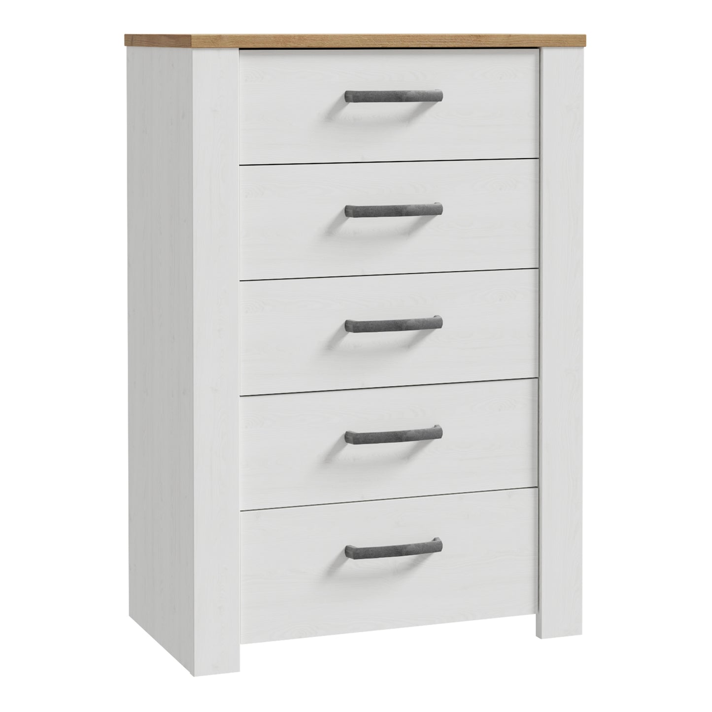 Bohol 5 Drawer Narrow Chest in White/Riviera Oak