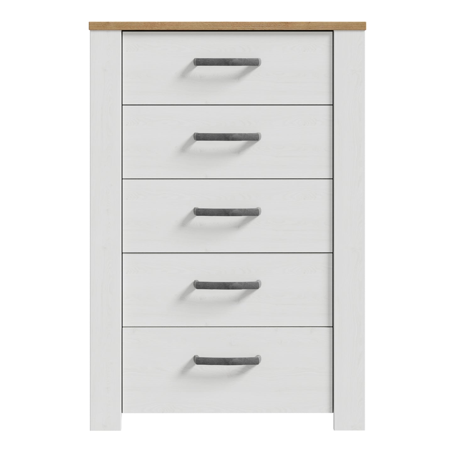 Bohol 5 Drawer Narrow Chest in White/Riviera Oak
