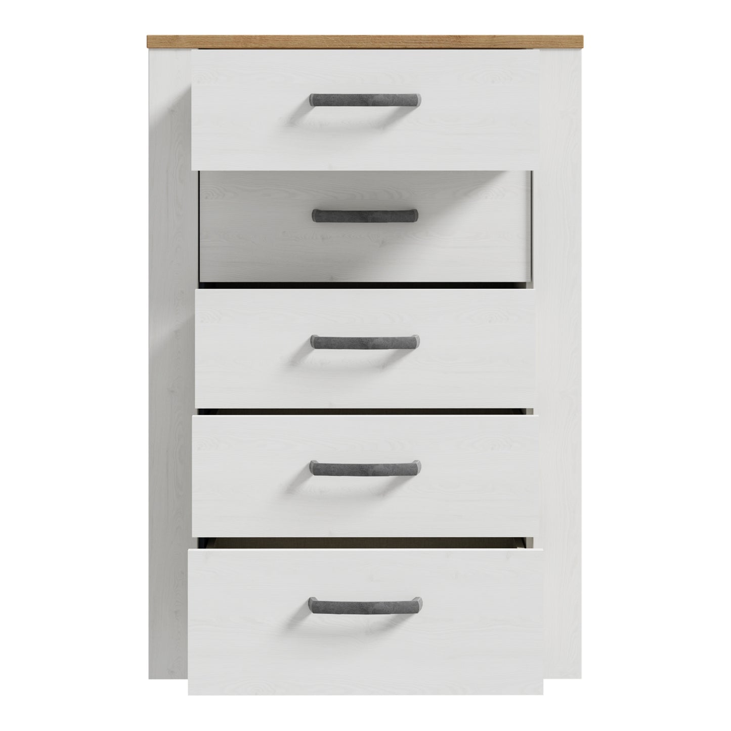 Bohol 5 Drawer Narrow Chest in White/Riviera Oak