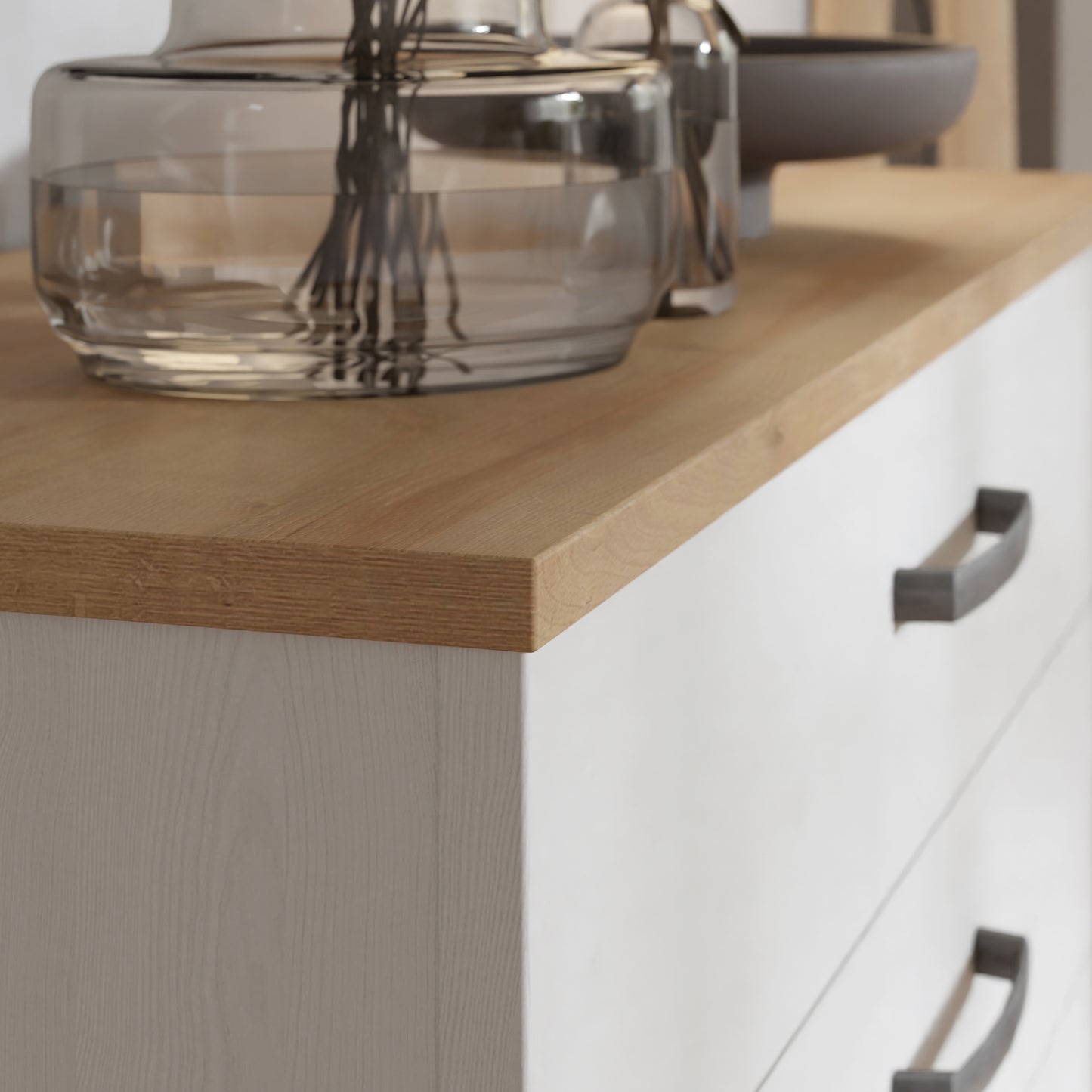 Bohol 5 Drawer Narrow Chest in White/Riviera Oak