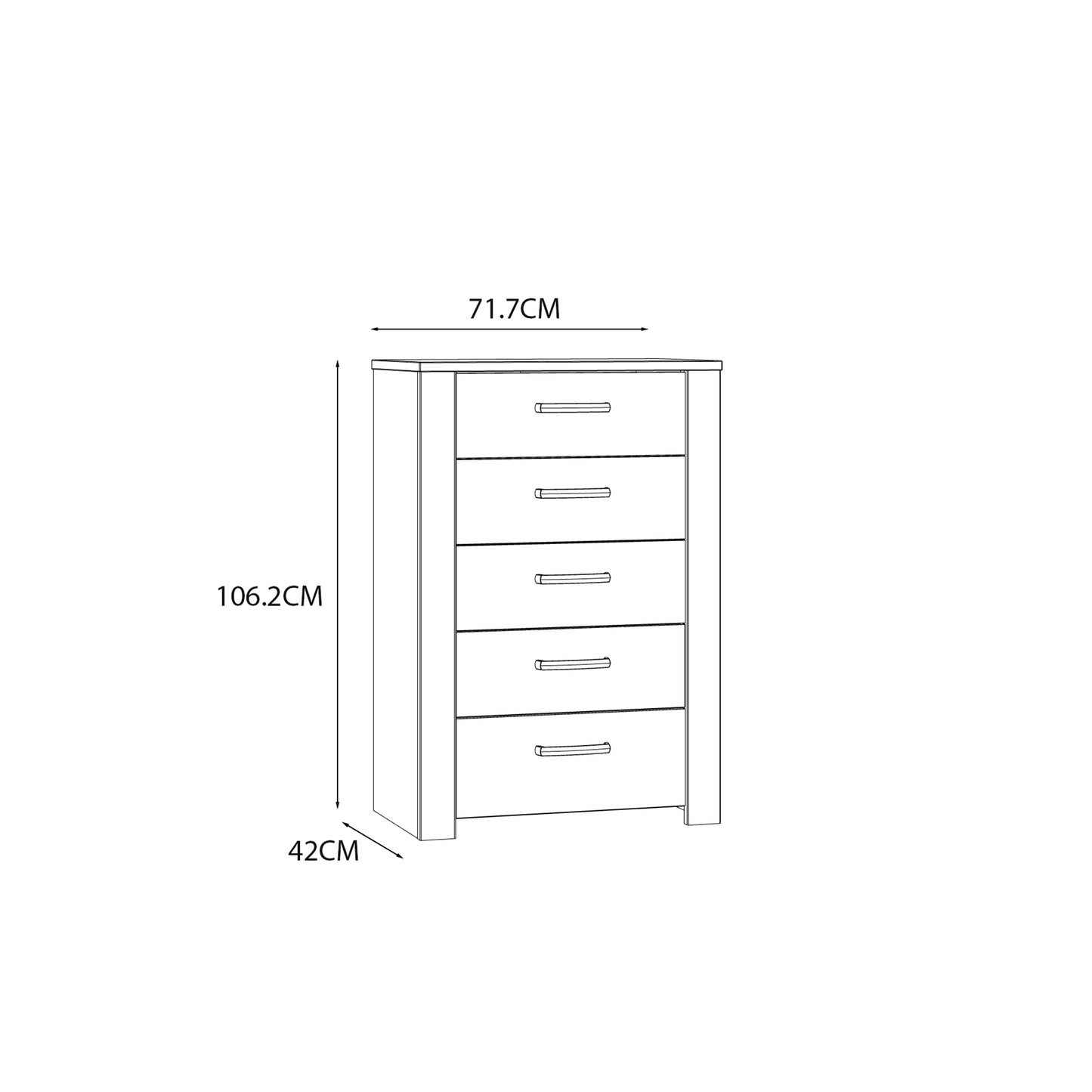 Bohol 5 Drawer Narrow Chest in White/Riviera Oak