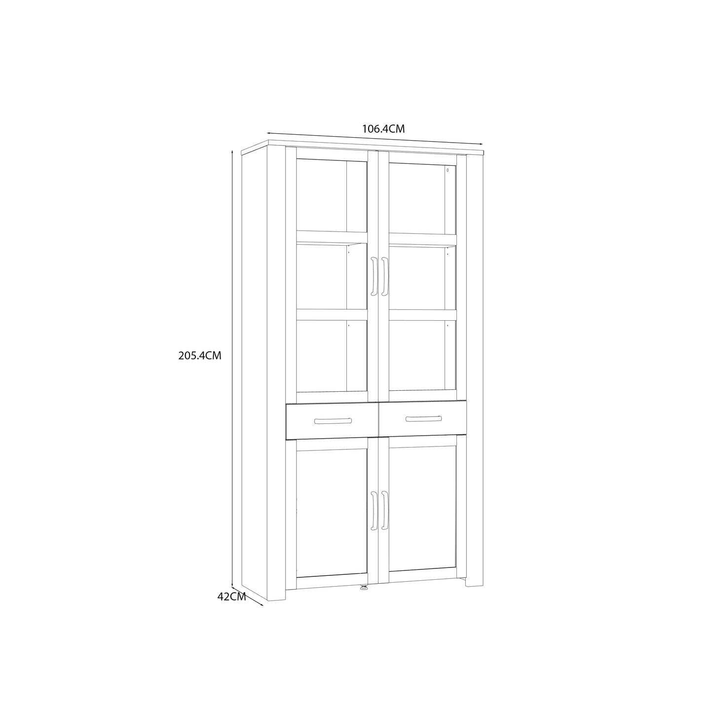 Bohol Display Cabinet 4 Door 2 Drawers in Navy/Riviera Oak with LED Lighting