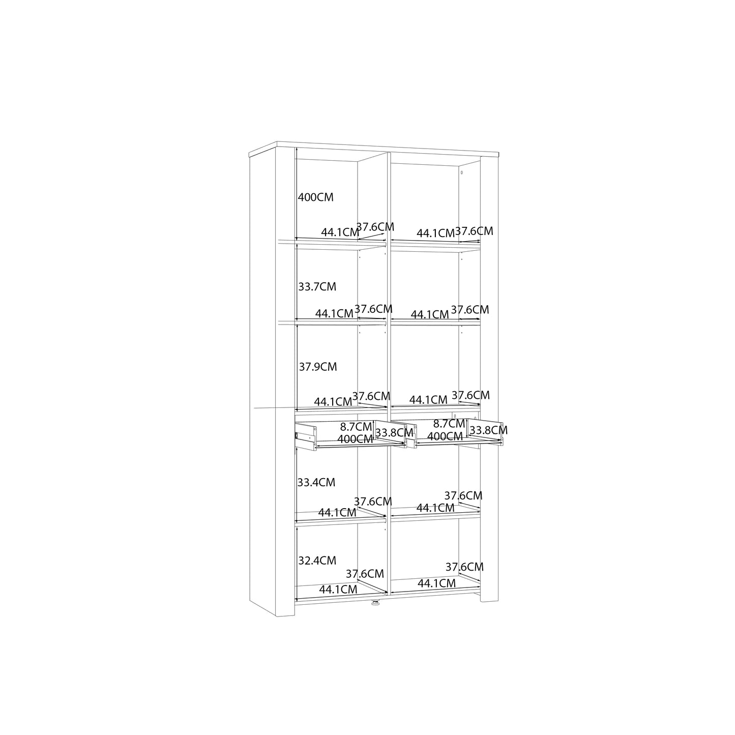 Bohol Display Cabinet 4 Door 2 Drawers in White/Riviera Oak with LED Lighting