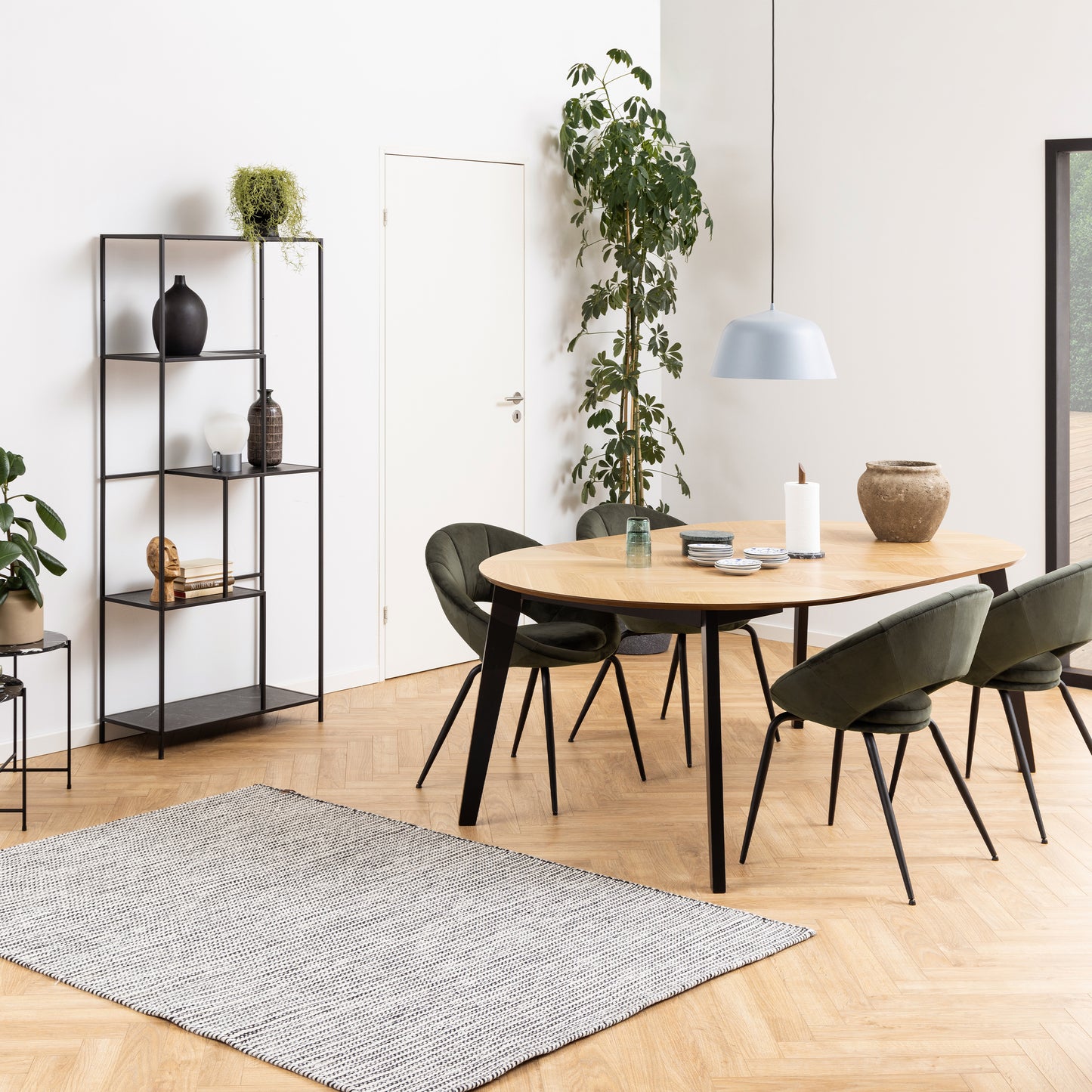 Georgetown Round Dining Table in Oak & Black 198x75.5cm