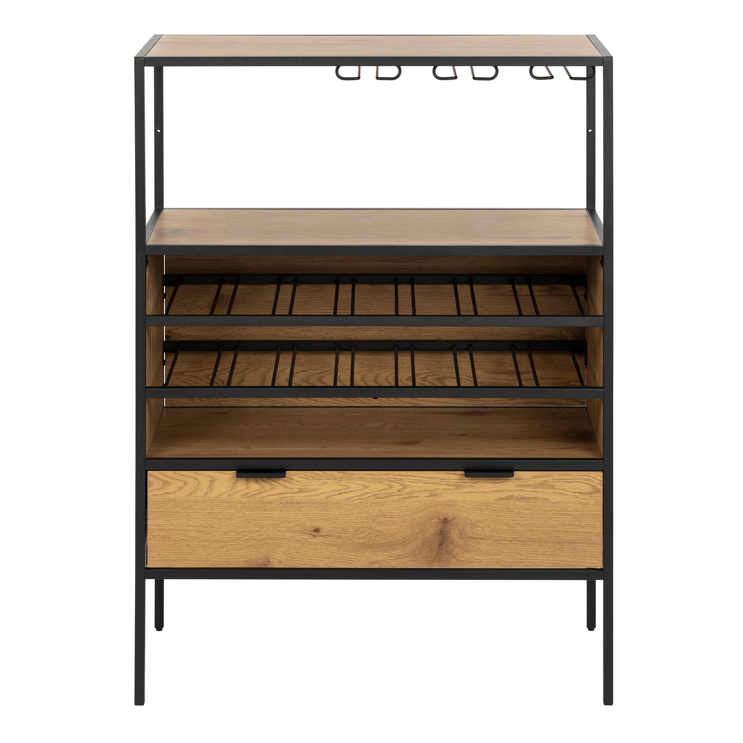Seaford Cabinet with bottle rack, and glass holder in Black and Oak