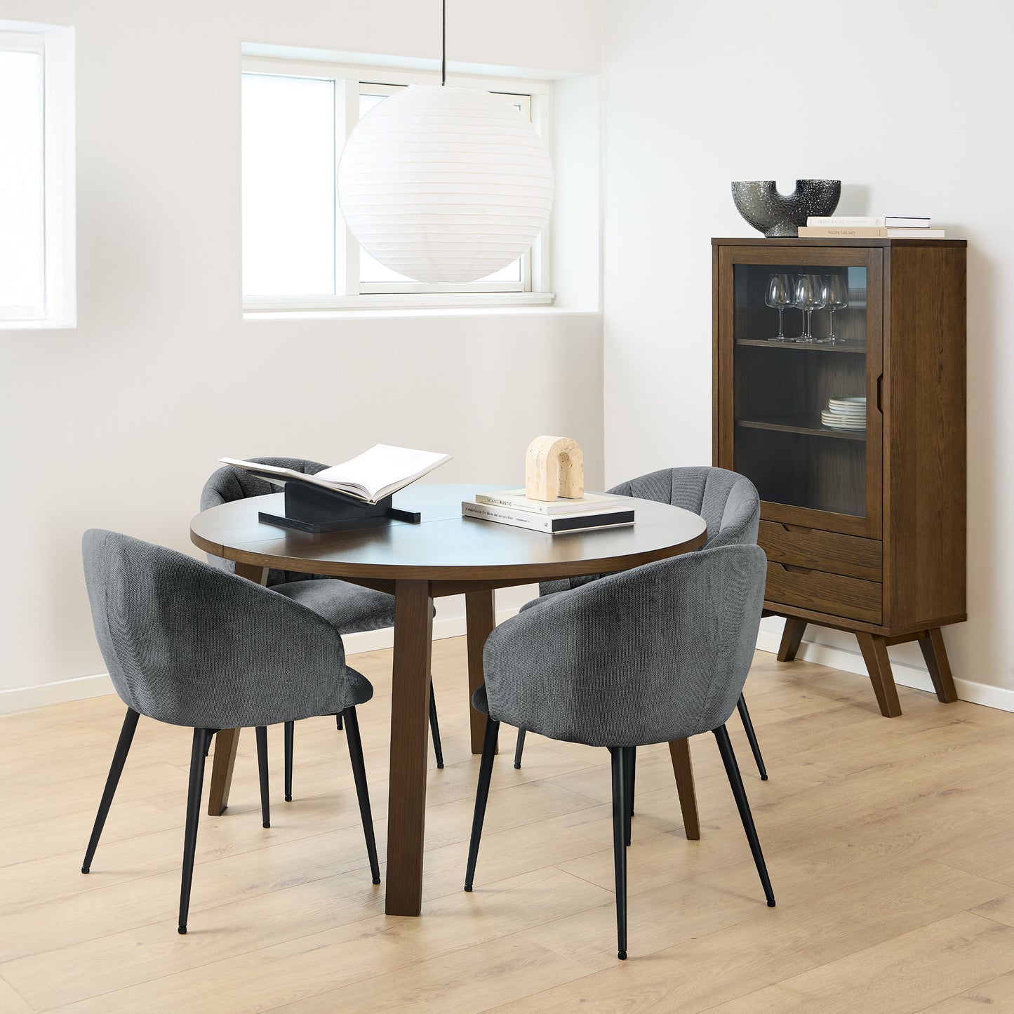 A-Line Display Cabinet with 2 Drawers and 2 Shelves in Smoked Oak