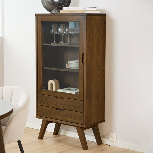 A-Line Display Cabinet with 2 Drawers and 2 Shelves in Smoked Oak
