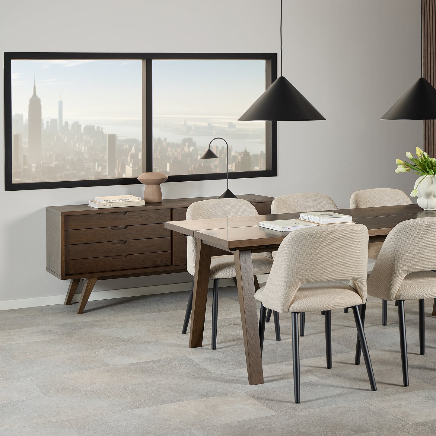 A-Line Sideboard with 4 Drawers and Sliding Door in Smoked Oak