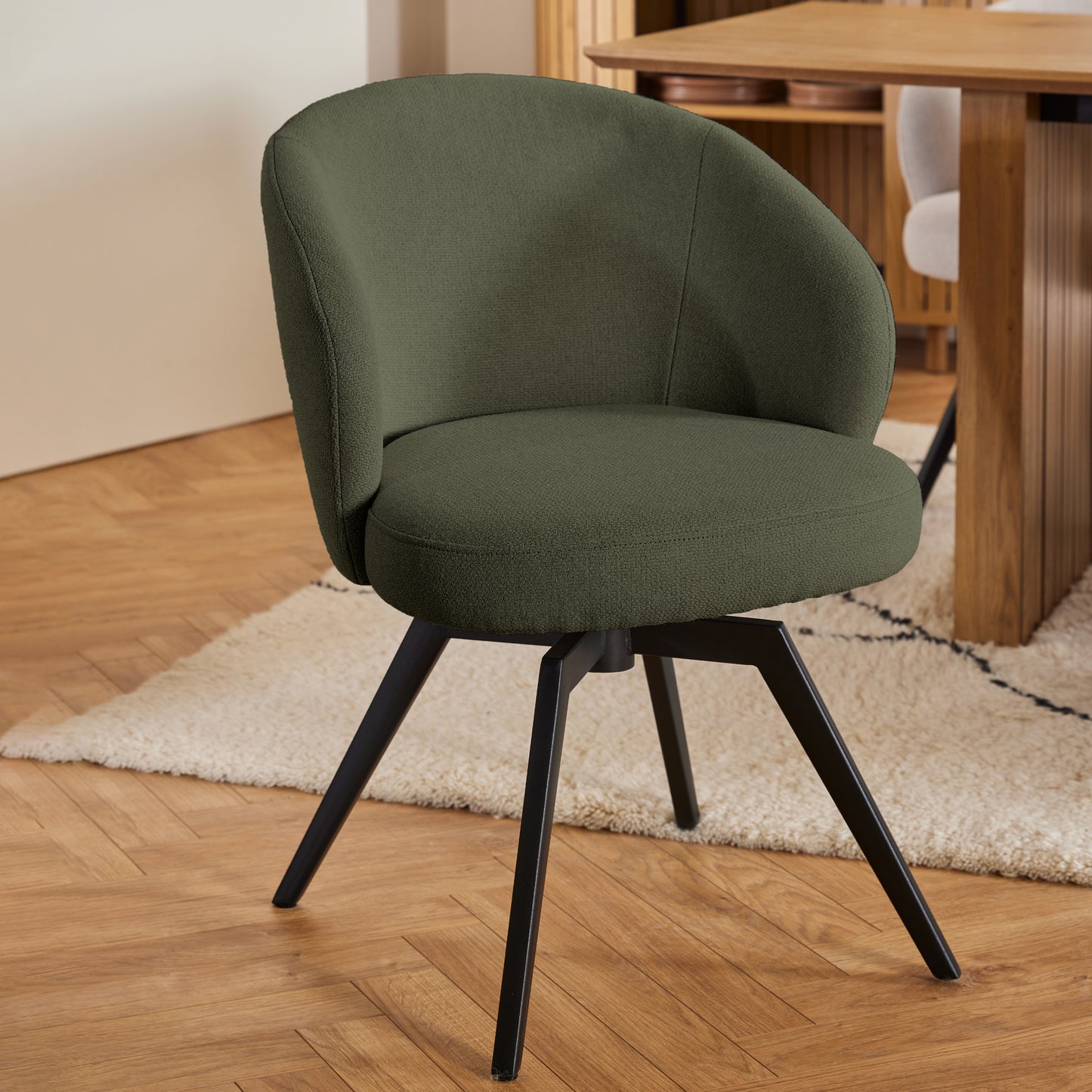 Darlene Dining Chair with Armrest and Swivel Function in Green