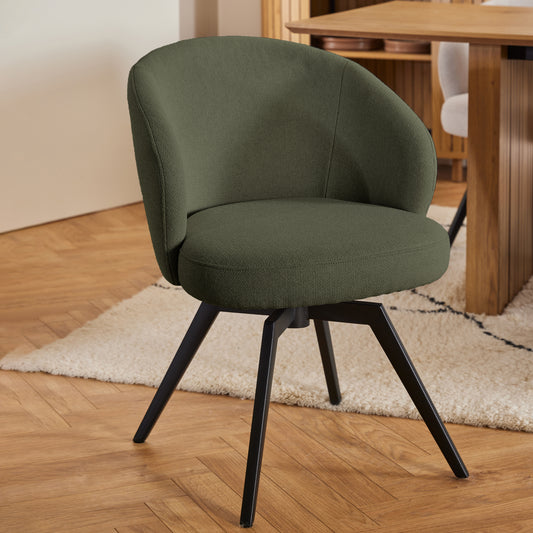 Darlene Dining Chair with Armrest and Swivel Function in Green