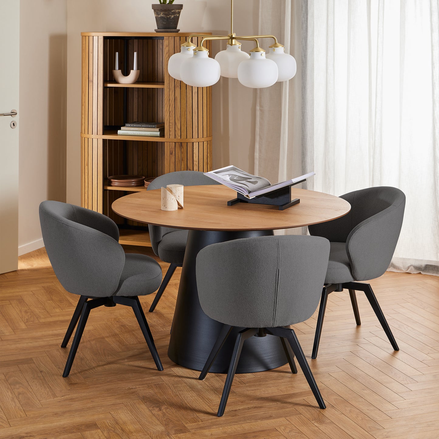 Darlene Dining Chair with Armrest and Swivel Function in Grey