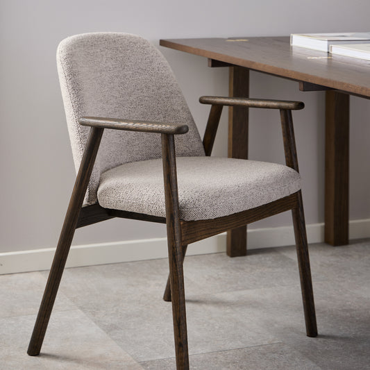 Elm Dining Chairs With Armrest in Beige Fabric Set of 2