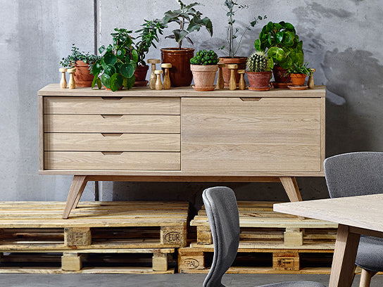 A-Line Sideboard with 4 Drawers and Sliding Door in White Oak