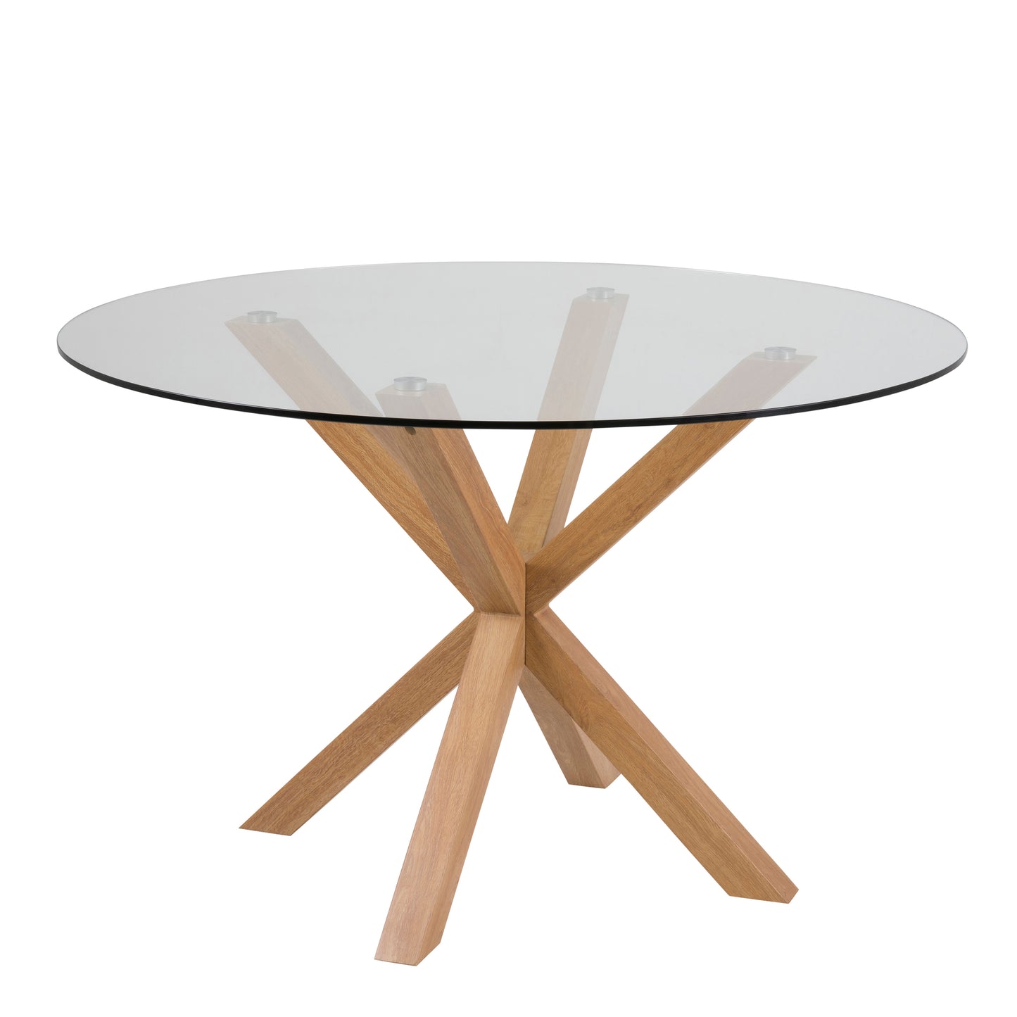 Round glass table with wooden legs