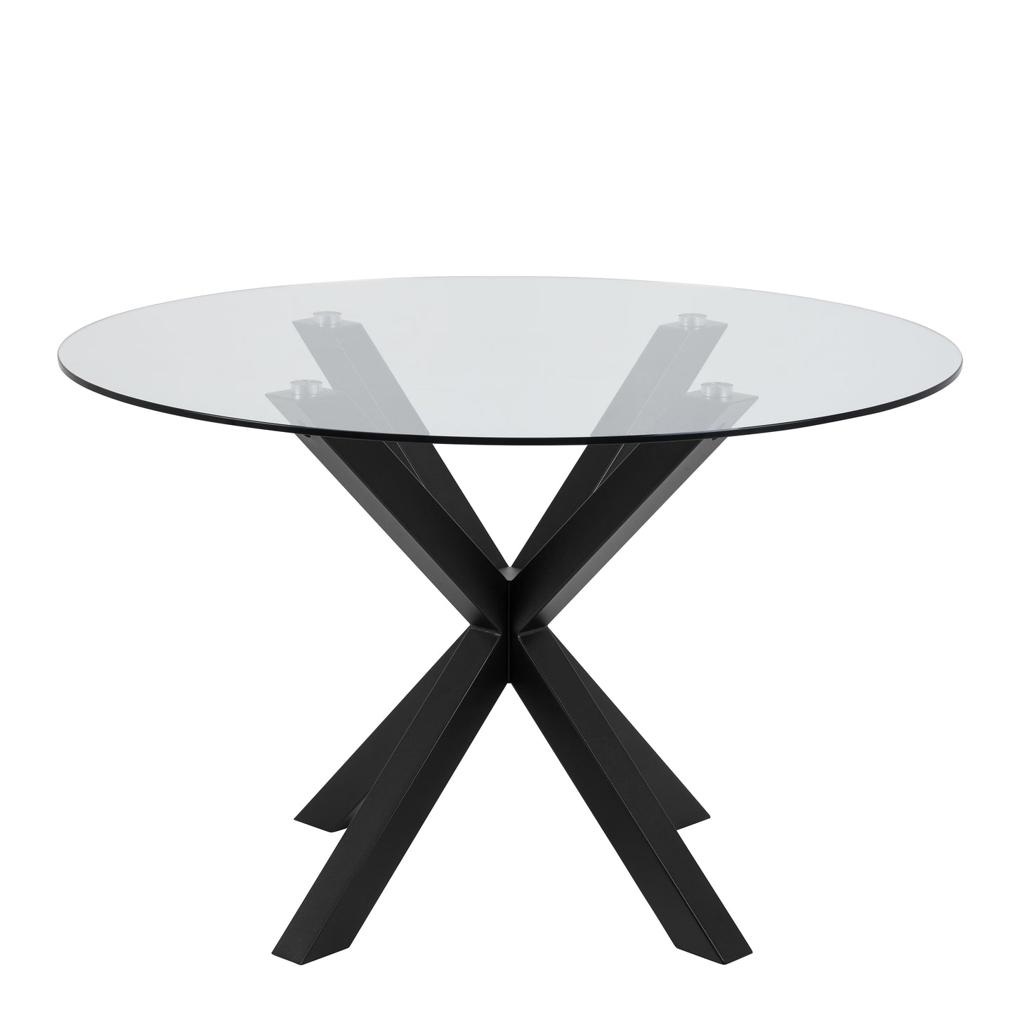 Heaven Round Dining Table with Clear Glass Top and Black Legs 119x75.5cm