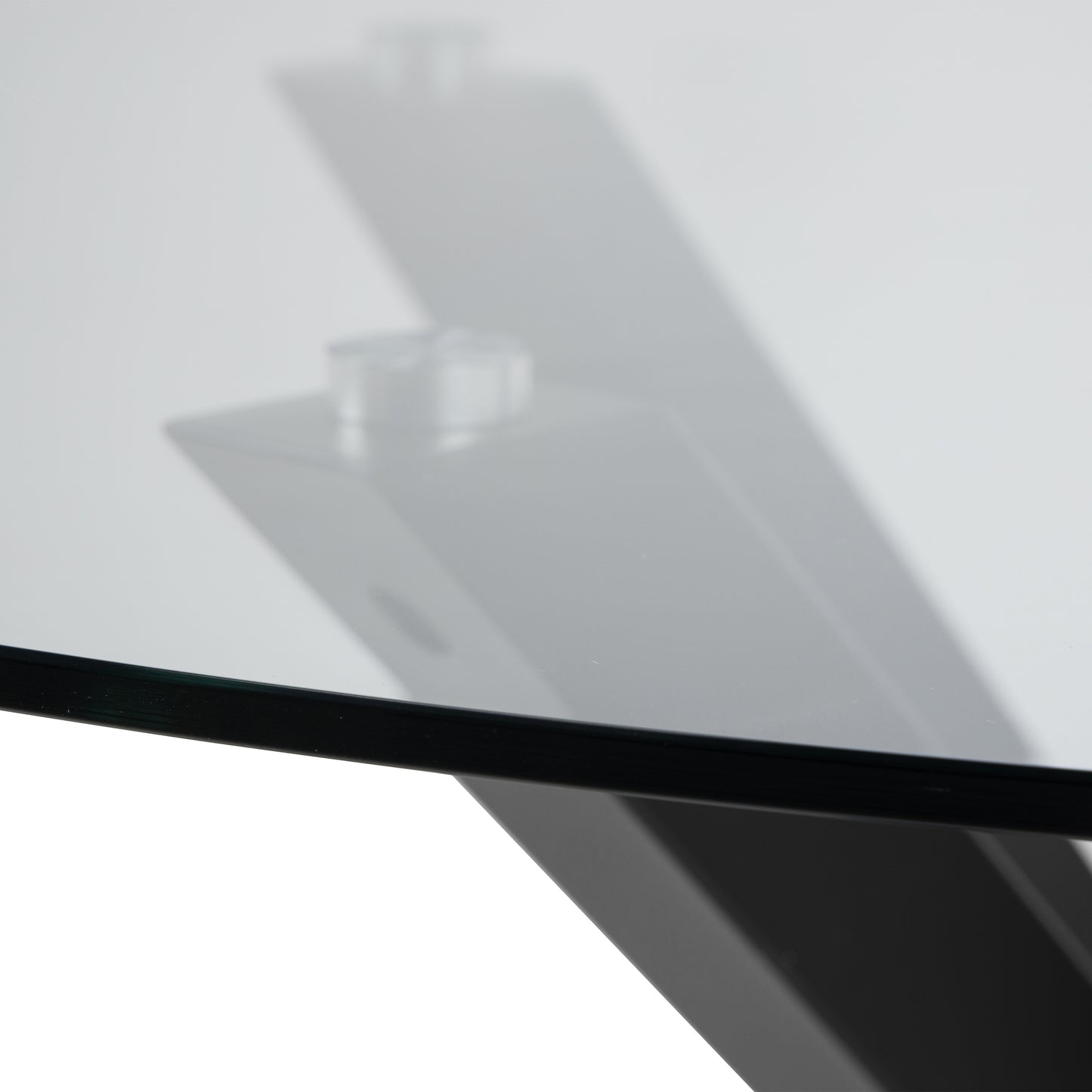 Heaven Round Dining Table with Clear Glass Top and Black Legs 119x75.5cm