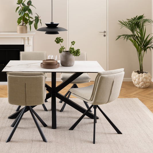 Meridian Dining Table with Ceramic White Top 135x80cm
