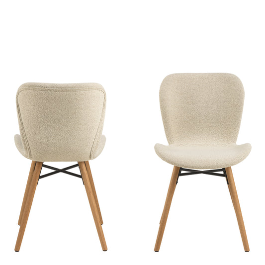 Batilda Dining Chairs in Cream Fabric and Oak Set of 2