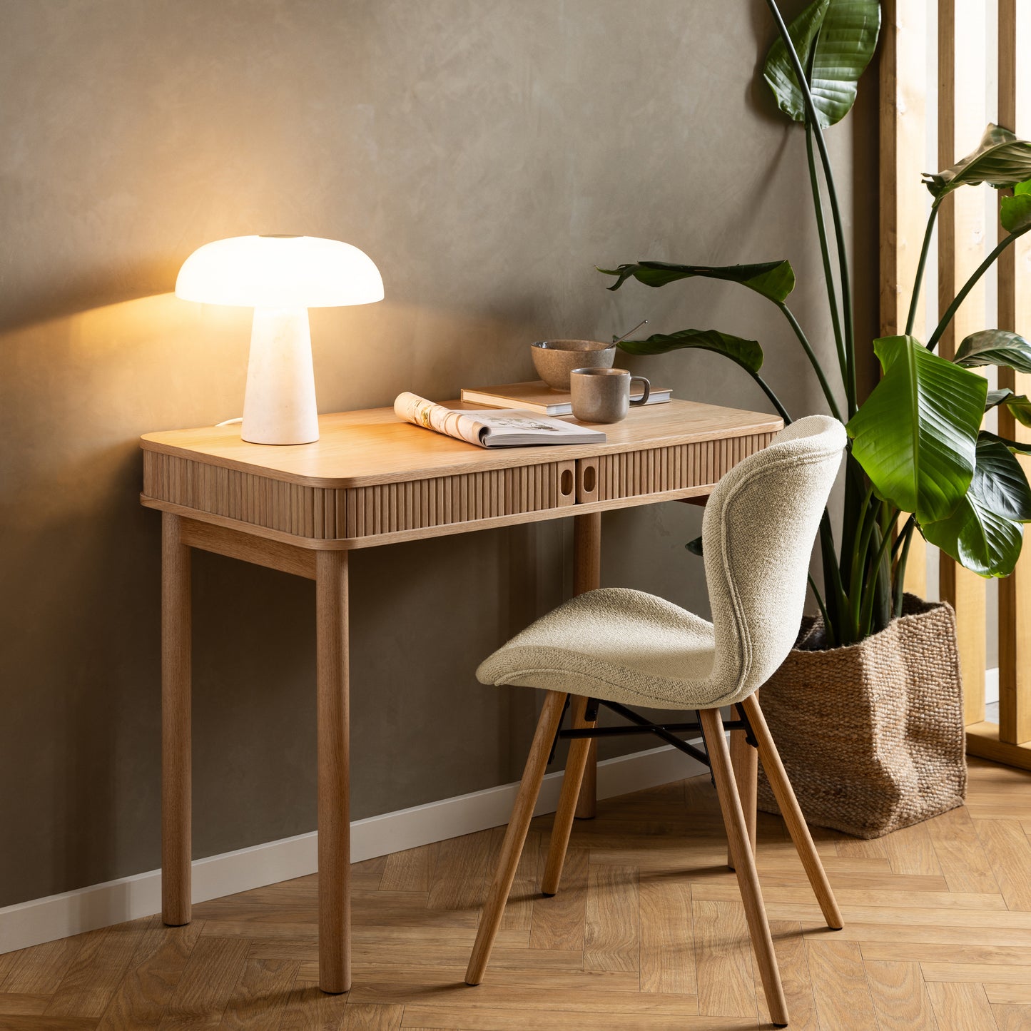Batilda Dining Chairs in Cream Fabric and Oak Set of 2