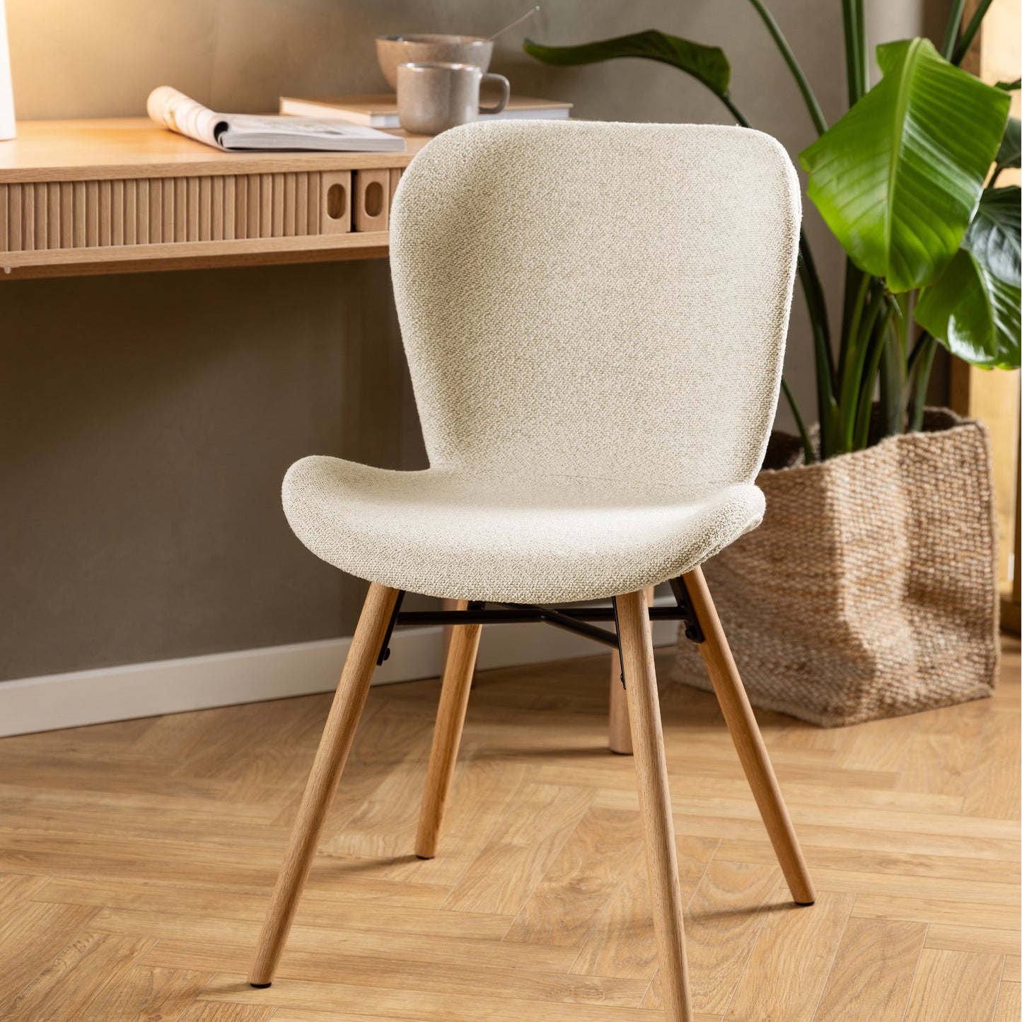 Batilda Dining Chairs in Cream Fabric and Oak Set of 2