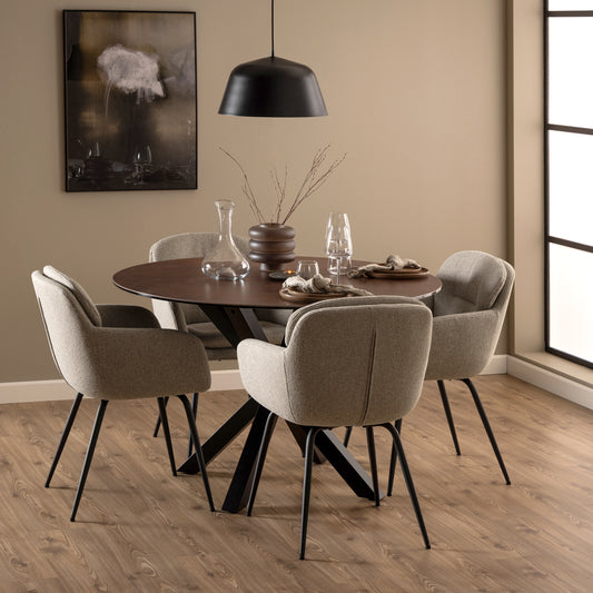 Meridian Round Dining Table with Ceramic Rusty Brown Top