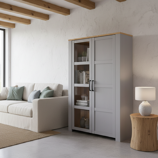 Whisper Display Cabinet with LED Lights in Grey