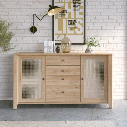 Cestino 2 Door 4 Drawer Sideboard in Jackson Hickory Oak and Rattan Effect