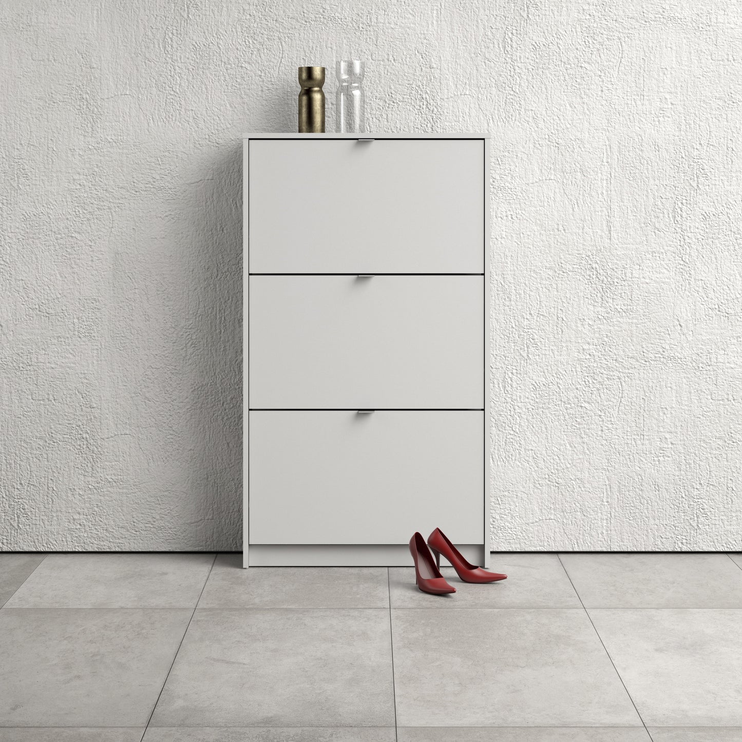 Shoes Cabinet with 3 Flip Down Doors in White